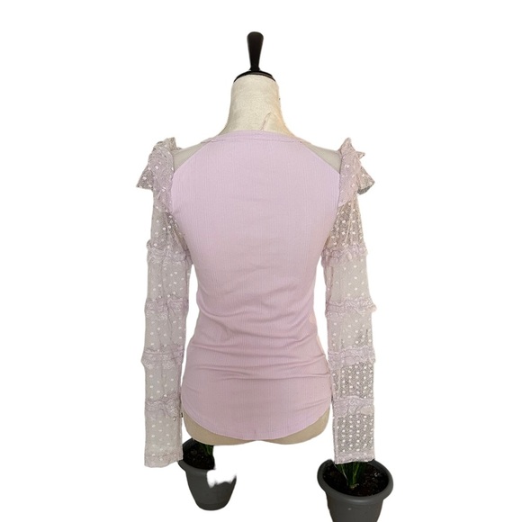 Free People light pastel purple all lace sleeve fitted spring shirt blouses - Picture 6 of 8